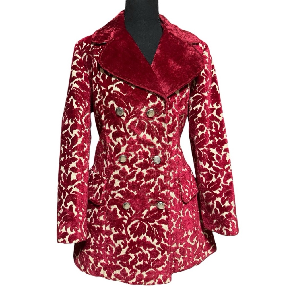 Red velvet brocade coat